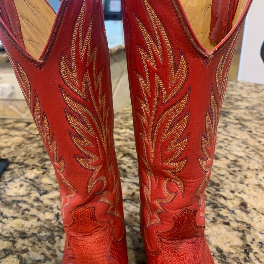 Justin Boots Red and Tan Leather Western Boots